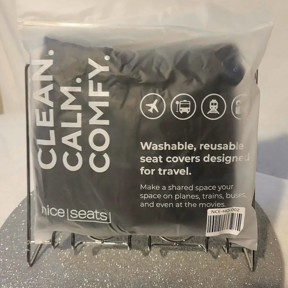 NiceSeats Airplane Seat Cover Black Drawstring Pouch Bus Train Travel OS New